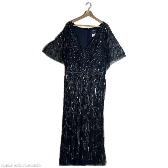 Mac Duggal embellished wrap gown with front slit in midnight size 16 dress - Picture 3 of 15